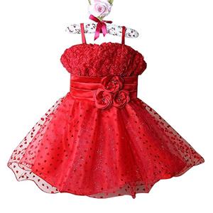 Red Braces Little Love Ornament Princess Dress, Upper Big Flower Waist Little Flower Design Princess Dress, Beautiful Red Children
