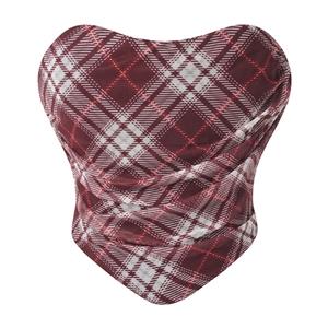 Red and White Gingham Corset Top, Sweetheart Neckline Bustier with Front Zipper N23831