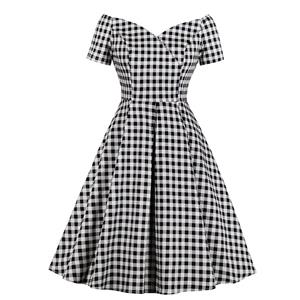 Fashion Black and White Check Pattern Dress, Retro Dresses for Women 1960, Vintage Dresses 1950