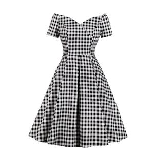 Fashion Black and White Checkered Pattern Dress, Retro Dresses for Women 1960, Vintage Dresses 1950