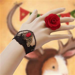 Victorian Gothic Style Bracelet, Gothic Bracelet for Women, Gothic Style Lace Bracelet, Cheap Wristband, Victorian Bracelet, Fashion Bracelet with Ring, #J17756