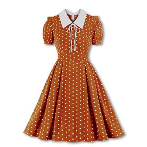 Sexy A-line Swing Dress, Retro Polka Dots Print Dresses for Women, Vintage Dresses 1950