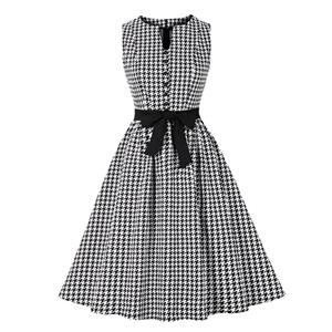 Retro Houndstooth Midi Dress, Fashion A-line Swing Dress, Retro Dresses for Women 1960, Vintage Dresses 1950