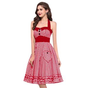 Cute Halter Neck Swing Dress, Retro Dresses for Women 1960, Vintage Dresses 1950