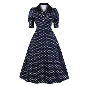 Sexy A-line Swing Dress, Retro Polka Dots Print Dresses for Women, Vintage Dresses 1950