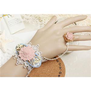 Retro Bracelet, Vintage Pink Flower  Bracelet, Cheap Wristband, White Lace Bracelet, Victorian Bracelet, Retro  Wristband, Bracelet with Ring, #J18053