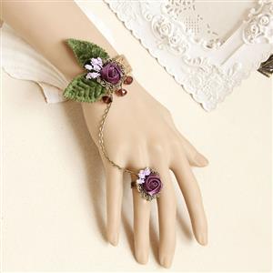 Vintage Bracelet, Gothic Purple Rose Bracelet, Cheap Wristband, Gothic  Flax Bracelet, Victorian Bracelet, Retro  Wristband, Bracelet with Ring, #J18051