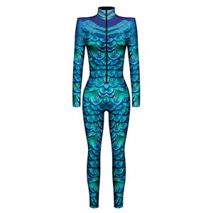 Futuristic Robot Printed Jumpsuit, Halloween Robot High Neck Slim Fit Bodysuit, Halloween Bodycon Jumpsuit, Long Sleeve High Neck Jumpsuit, Halloween Robot Jumpsuit for Women, #N22331