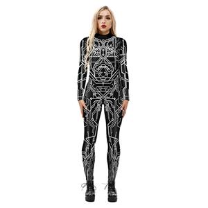  Robot Printed Jumpsuit, Halloween Robot High Neck Slim Fit Bodysuit, Halloween Bodycon Jumpsuit, Long Sleeve High Neck Jumpsuit, Halloween Robot Jumpsuit for Women, #N21252