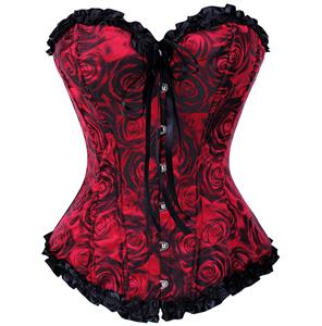 Rose Print Burlesque Corset, Floral Rose Corset, Rose Print Overbust Corset, #N5682