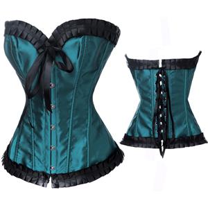 Ruffled Satin Corset, Ruffled Corset, Sexy Corset with Ruffles, #N1255