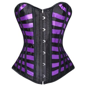 Satin Boned Lace up Lingerie Corset, Corset Bustier, Purple Corset, #N6924