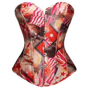 Flag Print Satin Corset, Flag Satin Corset, Satin Flag Print Corset, #N6452