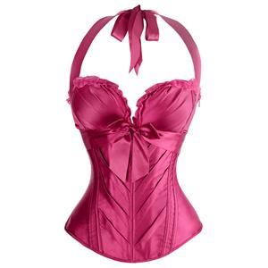 Purple Satin Halter Corset, Low Cup Overbust Corset, Padded Bra Boned Corset, #N9328