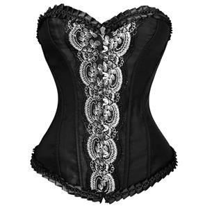 Scalloped Lace Corset, Black and White Corset, White Lace Corset, #N5914