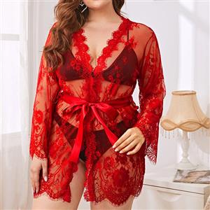 Sexy Robe, Soft Chiffon Nightgown, Lace Lightweight Sleepwear Robe, Sexy Sleepwear Bathrobe, See-through Mesh Bathrobe Nightgown, Flare Sleeve Bathrobe, See-through Chiffon Nightgown for Women, #N22174