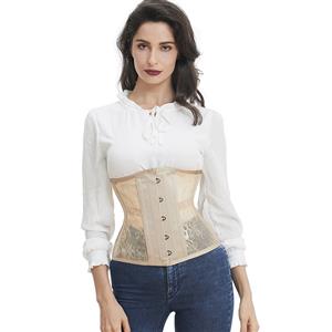 Cheap Corset for Womens, Waist Cincher Corset, See-through Steel Boned Corset, Apricot Underbust Corset, Mesh Underbust Corset, Women