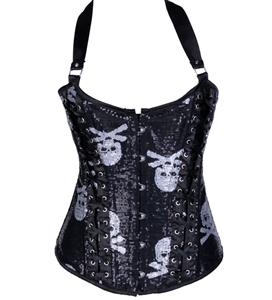 Sequin Skull halter Corset, Sequin Skull Steel Boned Corset, Sequin Skull Corset, #N5917