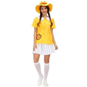 Tops and Mini Skirt Set, Classic Little Yellow Duck Costume, Adult Cosplay Costume, Sexy White Skirt Set Costume, Sexy Halloween Cosplay, Adult Little Yellow Duck Role Play Costume, Little Yellow Duck Top and Skirt Set, #N20802