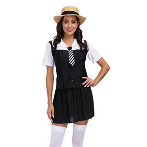 Midriff Shirt and Mini Skirt School Gilr Set, Classic School Girl Costume, Bad Student Cosplay Costume, Sexy Black Skirt Set Costume, Sexy School Uniform Cosplay, Adult School Girl Role Play Costume, Bad School Girl Crop Top and Skirt Set, #N20600