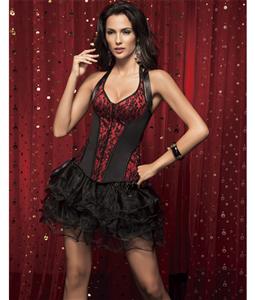 Halter Corset & Tutu Skirt, Lace & Satin Corset & Black Skirt, Lace & Satin Halter Corset & Tutu Skirt, #N4292