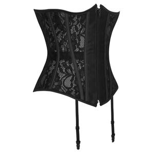 Sexy Victorian Black Floral Lace Zipper Closure Waist Cincher Underbust ...