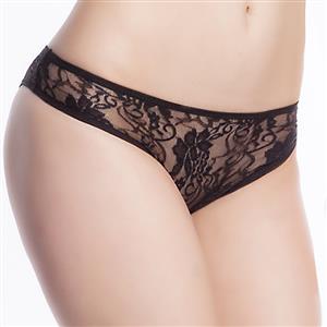 Sexy Black Thong, Sexy Lace Panty for Women, Black Elastic Lace Thong, Black Crotchless Lace Panty, Sexy Open Crotch Plus Size Thong, Sexy Black Lace Panty, #PT17504