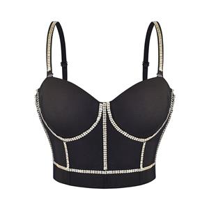 Sexy Bustier Bra, Cheap Black Bustier Bra, Sexy Crop Top Bra, Crop Top with Underwire Cups, Fashion Black Rivet Spaghetti Straps Underwire B Cup Bustier Crop Top Bra,#N22661