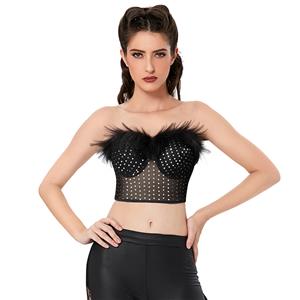 Sexy Black Strapless Corset, Short Vegan Corset Bra, Sexy Corset Bra, Sexy Black Corset, Feather Cropped Top, Sexy Club Wear Corset, #N23515