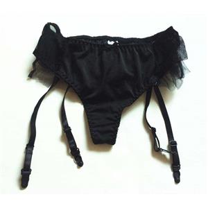 Plus Size Panties, Sexy Black Panties, Cheap Party Panties, Halloween Panties, Fashion Satin Panties with Garters, #PT10583