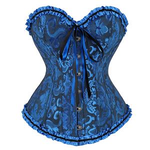 Sexy Blue Busk Closure Embroidered Burlesque Corset N22778