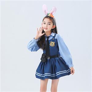 Lovely Long Sleeve Turndown Collar Dress Judy Hopps Police Cosplay Children Costume N22830