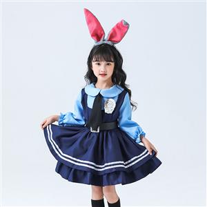 Hot Police Children Costume, Sexy Judy Hopps Police Rabbit Dress, Sexy Police Cosplay Children Costume, Sexy Police Uniform Halloween Children Costume, Lovely Girl Long Sleeve Dress Judy Hopps Police Cosplay Children Costume,#N22901