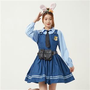 Hot Adult Police Costume, Sexy Judy Hopps Police Rabbit Dress, Sexy Police Cosplay Costume, Sexy Police Uniform Halloween Costume, Lovely Girl Short Sleeve Dress Judy Hopps Police Cosplay Costume,#N22831