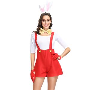 Sexy Bunny Girl Costume, Sexy Red Plumber Costume, Video Game Costumes, Adult Animals Braces Overalls Costume, Adult Rabbit Halloween Costume, #N19151