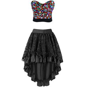 Sexy Burlesque  Bra Top and Skirt Set, Women