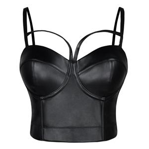 Sexy Black Matt Spaghetti Straps Bustier Clubwear Bra Crop Top N20067