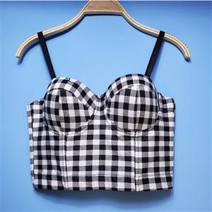 Sexy Bra Top, B Cup Bustier Bra, B Cup Bustier Bra for Women, Checkered Clubwear Bra Crop Top, Fresh Style Crop Top, Padded Underwire Bustier, Clubwear Crop Top, #N20531