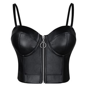 Black Strap Bustier Bra, Crop Top Vegan Leather Bustier Bra, Faux Leather Bustier Bra, Sexy Bra Top, Sexy Black Bustier #N20066