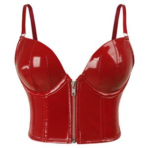 Red Strap Bustier Bra, Crop Top Vegan Leather Bustier Bra, Faux Leather Bustier Bra, Sexy Bra Top, Sexy Black Bustier #N23687