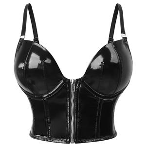 Black Strap Bustier Bra, Crop Top Vegan Leather Bustier Bra, Faux Leather Bustier Bra, Sexy Bra Top, Sexy Black Bustier #N23688