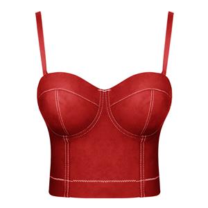 Black Strap Bustier Bra, Crop Top Vegan Leather Bustier Bra, Faux Leather Bustier Bra, Sexy Red Bustier, Spaghetti Straps Crop Top, Faux Suede Bustier, #N18307