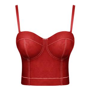 Black Strap Bustier Bra, Crop Top Vegan Leather Bustier Bra, Faux Leather Bustier Bra, Sexy Red Bustier, Spaghetti Straps Crop Top, Faux Suede Bustier, #N18307