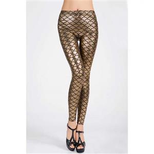 Sexy Leggings, Fashion Low Waist Legging Pants, Cheap Fish Scale Pattern Leggings, Ladies Gold Leggings, #L10264