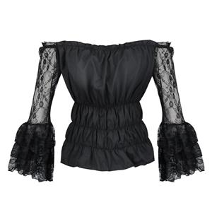 Sexy Gothic See-through Floral Lace Blouse Top, Sexy Crop Top, Sexy Clubwear Tummy Top, Sexy Cutoff Shirt Clubwear, Long Sleeve Crop Top, Casual Half Shirt, Sexy Corset Costume Top, #N20023