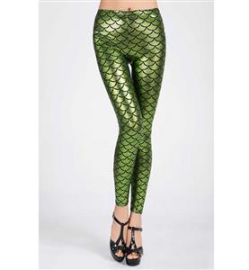 Sexy Leggings, Fashion Low Waist Legging Pants, Cheap Fish Scale Pattern Leggings, Ladies Green Leggings, #L10265