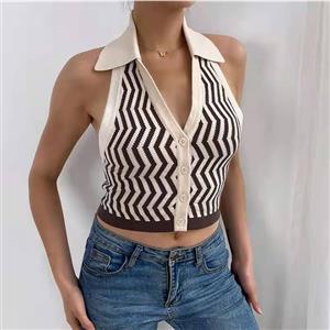 Sexy Tank Tops, Tank Top for Women, Sleeveless Tops for women, Sexy Short  Exposed Navel Tank Top, Cute Women Sweet Tank Top, Sexy Lapel Vest, Sexy Stripes Slim Vest,Halter Stripe Pattern Vest, #N21015