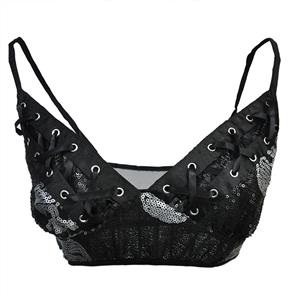 Sexy Black Bra Top, Skull Head Bustier Bra, Horror Sexy Bra for Women, Sexy Gothic Black Spaghetti Straps Low-bra Clubwear Bra TopCheap Bustier Bra, Street Dancing Bustier Bra Top, #N22643