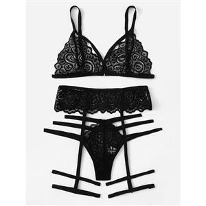 Plus Size Sexy Lace Lingerie Set, Fashion Lace Bralette Set, 2 Piece Strappy Lingerie Sets, Thin Lace Bralette Set Chemise, Floral Lace Bra and Panty Underwear Set, Sexy Floral Lace Bra and Panty Chemise Set, #N21992