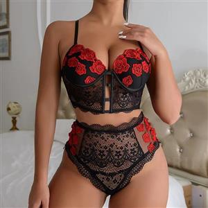 Lace Lingerie Set, Sexy Black and Red Lingerie Set, Cheap Fashion Lingerie Set, Valentine